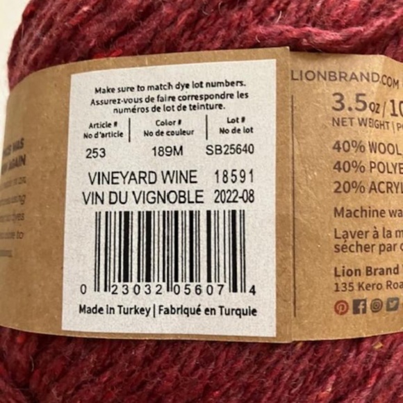 Lion Brand Re-Tweed Yarn 3 skeins Vineyard Wine, Hay & Dutch Blue - Picture 5 of 7